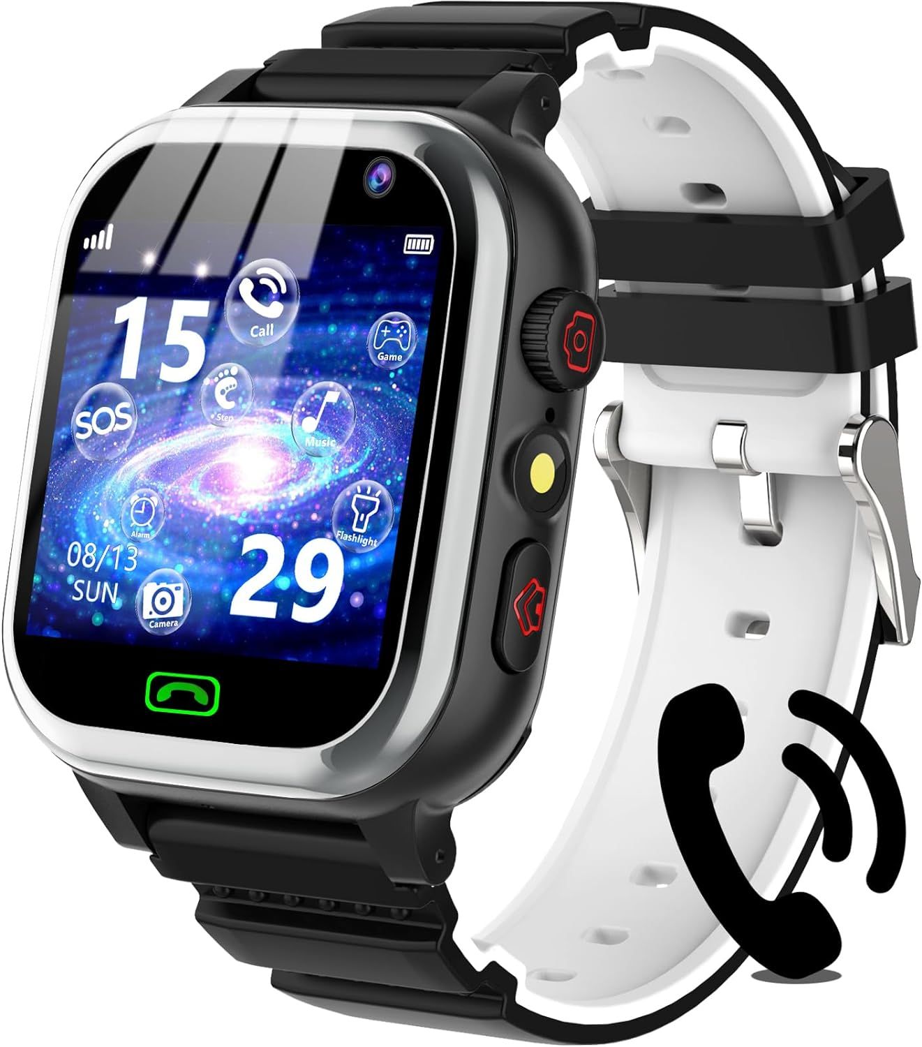 Connected Watch for Kids - Boy & Girl with Phone SOS Pedometer Games Alarm Black