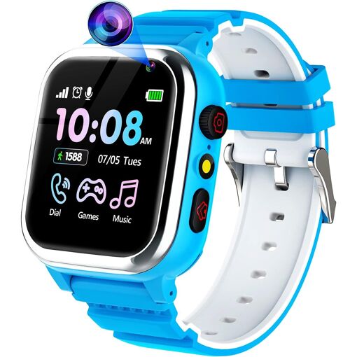 Smartwatch para Niños Vendos85 con 26 Juegos Educativos, Llamadas SOS y GPS - Azul Claro