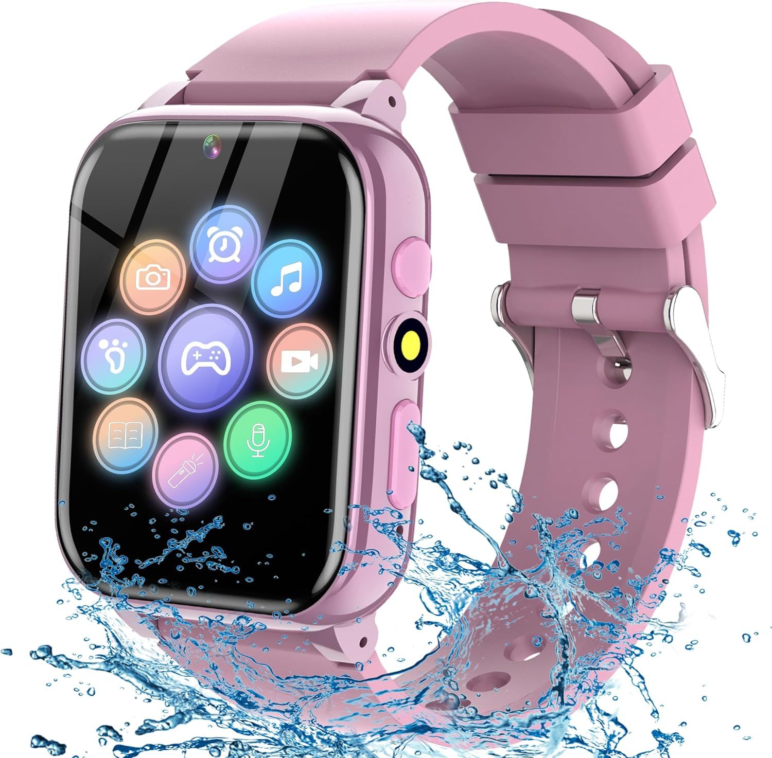 Montres intelligentes pour enfants Vendos85, écran de 1,69'' avec 26 jeux, lecteur MP3 - Rose