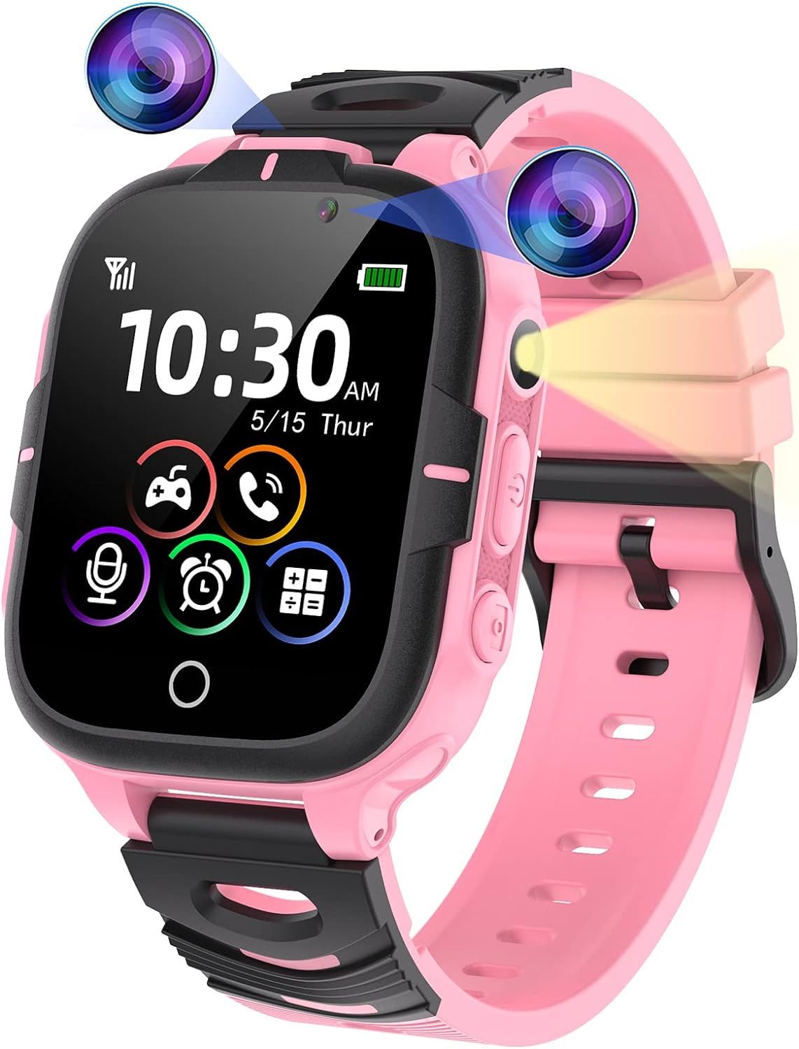 Connected Watch for Kids with 24 Educational Games - SOS Function, Rose Black