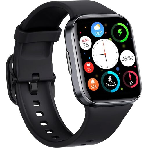Montres intelligentes, écran de 1,7 pouces avec surveillance de la fréquence cardiaque et de la pression artérielle - Noir