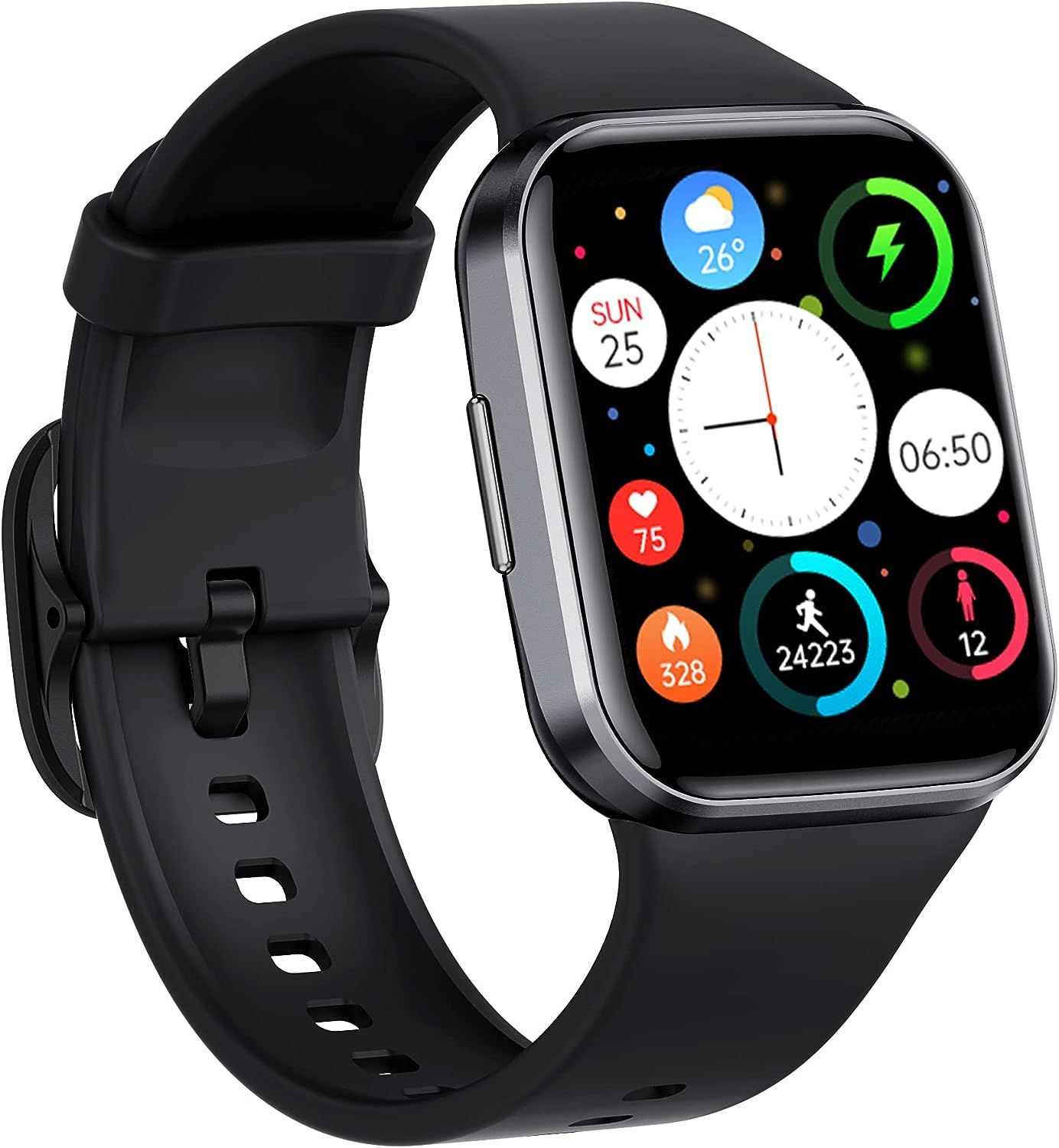 Smartwatch, 1.7" Display with Heart Rate & Blood Pressure Monitoring - Black