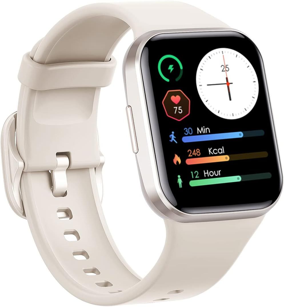 Smartwatch, 1.7" Display with Heart Rate & Blood Pressure Monitor - White