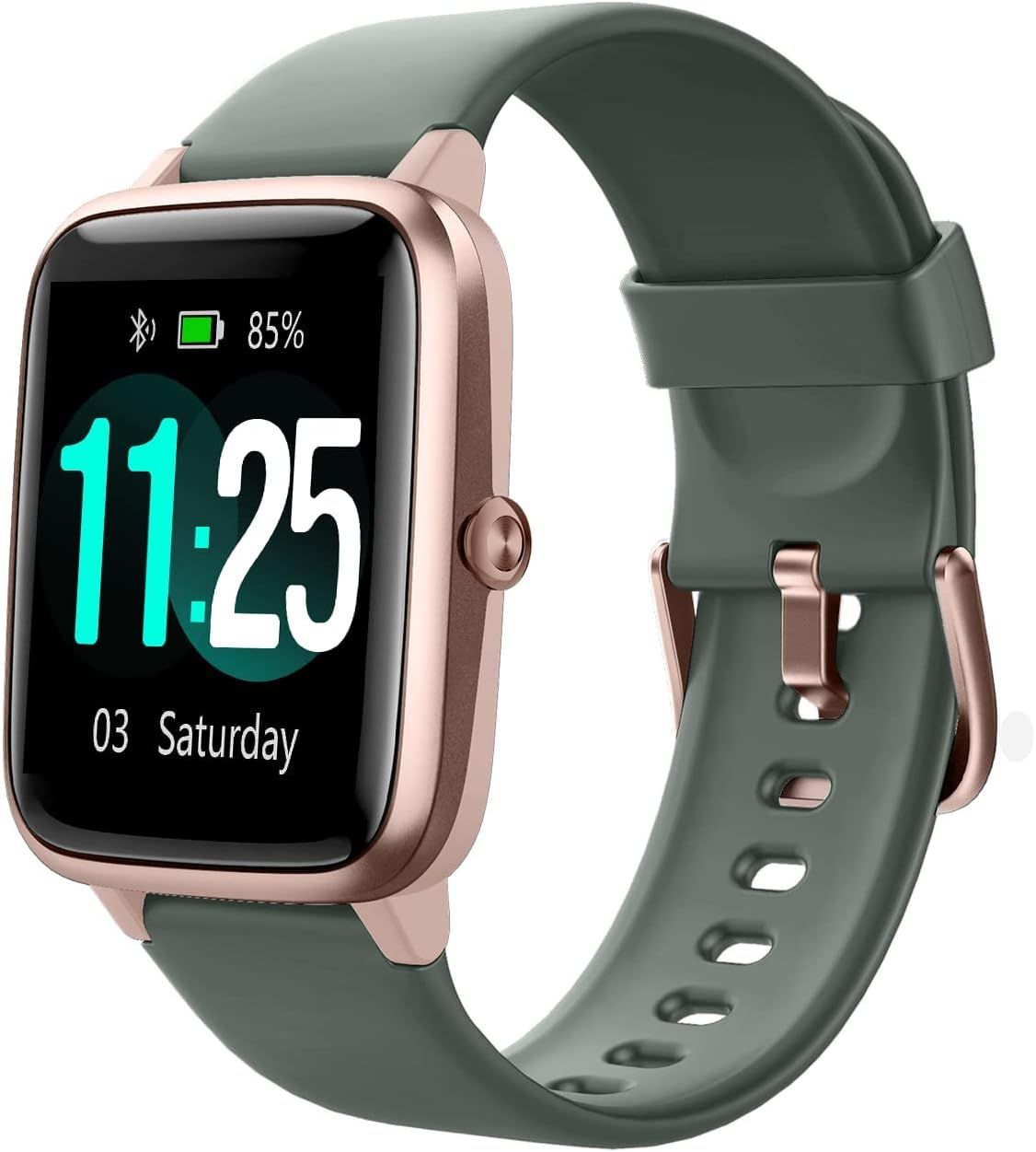 Reloj inteligente Vendos85 para Android e iOS - Reloj conectado para hombre y mujer con Bluetooth, podómetro, monitor de frecuencia cardíaca, oro verde
