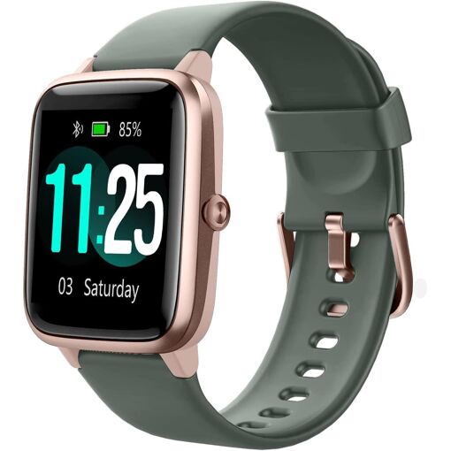 Montres connectées Vendos85 pour Android et iOS - Montre intelligente pour femme et homme avec Bluetooth, podomètre, moniteur de fréquence cardiaque, or vert
