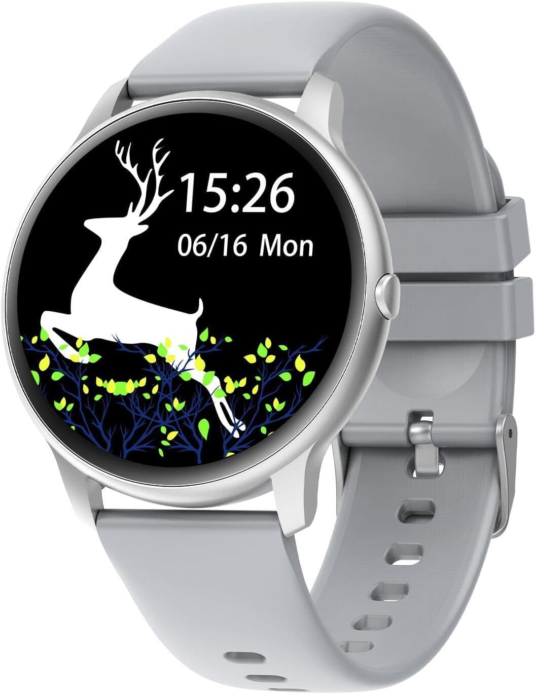 Reloj inteligente para hombre redondo Vendos85 con monitor de frecuencia cardíaca - Gris