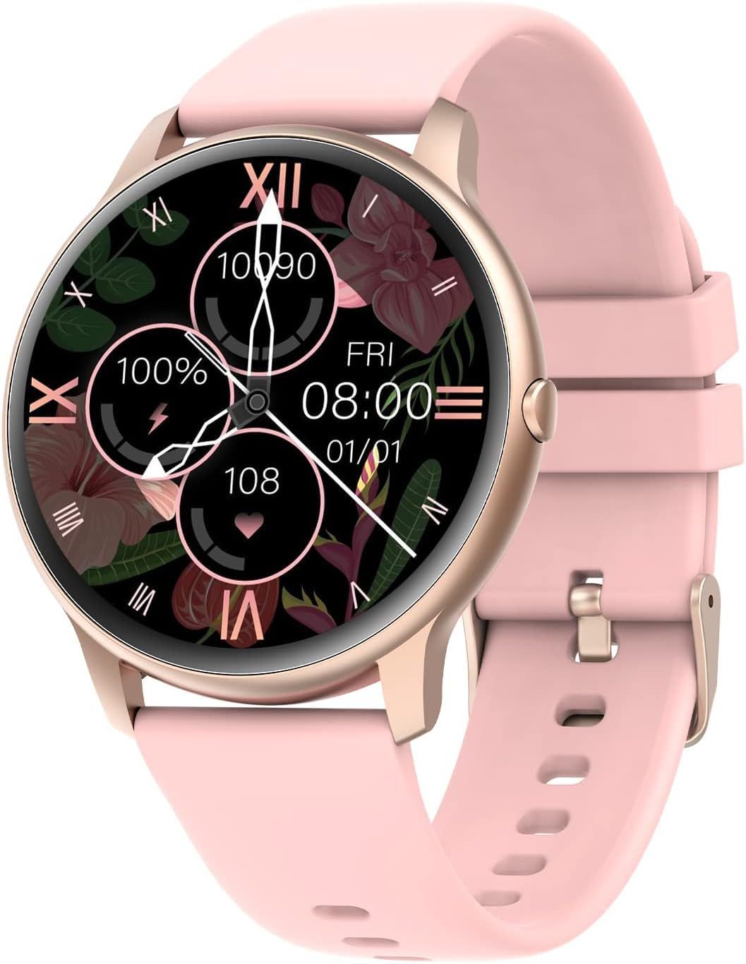 Reloj inteligente masculino redondo Vendos85 con monitor de frecuencia cardíaca - Rosa