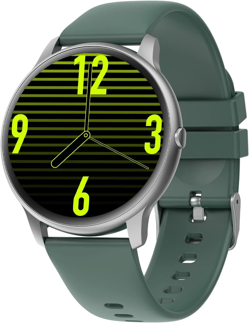 Reloj Inteligente Redondo para Hombre Vendos85 con Monitoreo de Frecuencia Cardíaca, Verde Plata