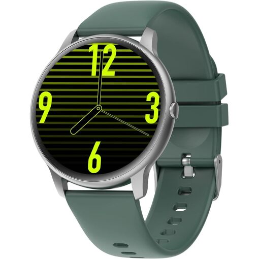 Vendos85 Men's Round Smartwatch with Heart Rate Monitor, Green Silver