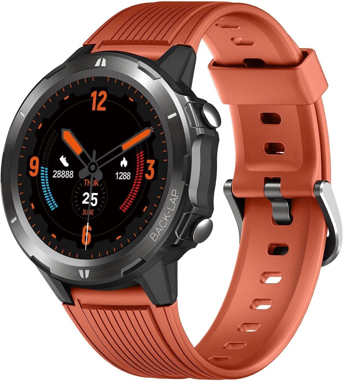 Reloj Inteligente Redondo para Hombre Vendos85 con Monitor de Frecuencia Cardíaca, Resistente al Agua IP68, Naranja (12 Modos Deportivos, Seguimiento del Ritmo Cardíaco las 24 Horas, Monitoreo del Sueño)