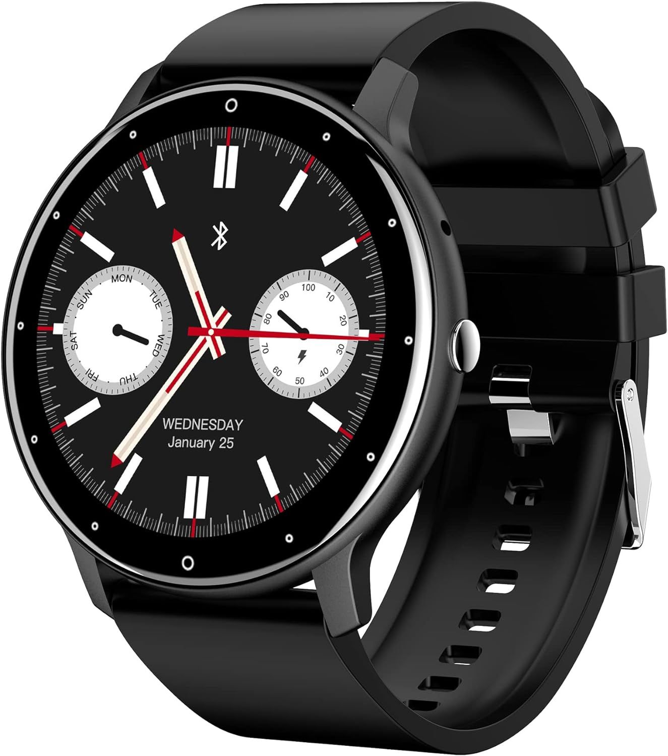 Connected Watch for Men and Women with Bluetooth Calls, Message Alerts, Voice Assistant, Black