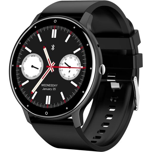Connected Watch for Men and Women with Bluetooth Calls, Message Alerts, Voice Assistant, Black