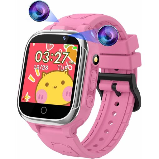 Reloj inteligente para niños de Vendos85 con 24 juegos, podómetro, seguimiento de calorías y 2 cámaras - Rosa