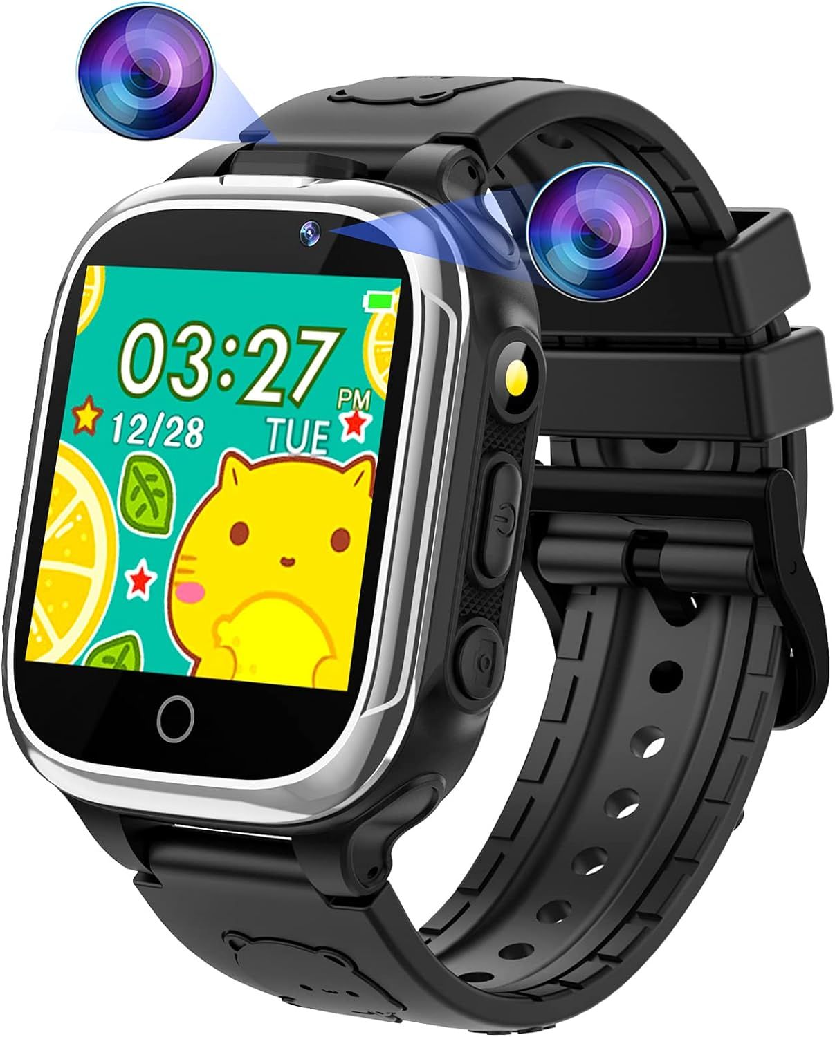 Vendos85 Smart Watch for Kids with 24 Games, Podometer, Calorie Counter, 2 Cameras - Black