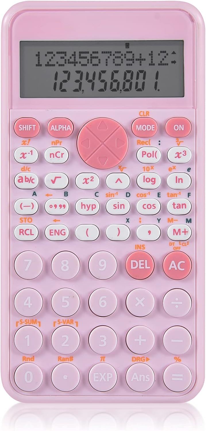UniversalHouse Scientific Calculator, Slim Pink and Portable, Dual-Line Display, Multi-Function Calculation, Suitable for Students or Offices