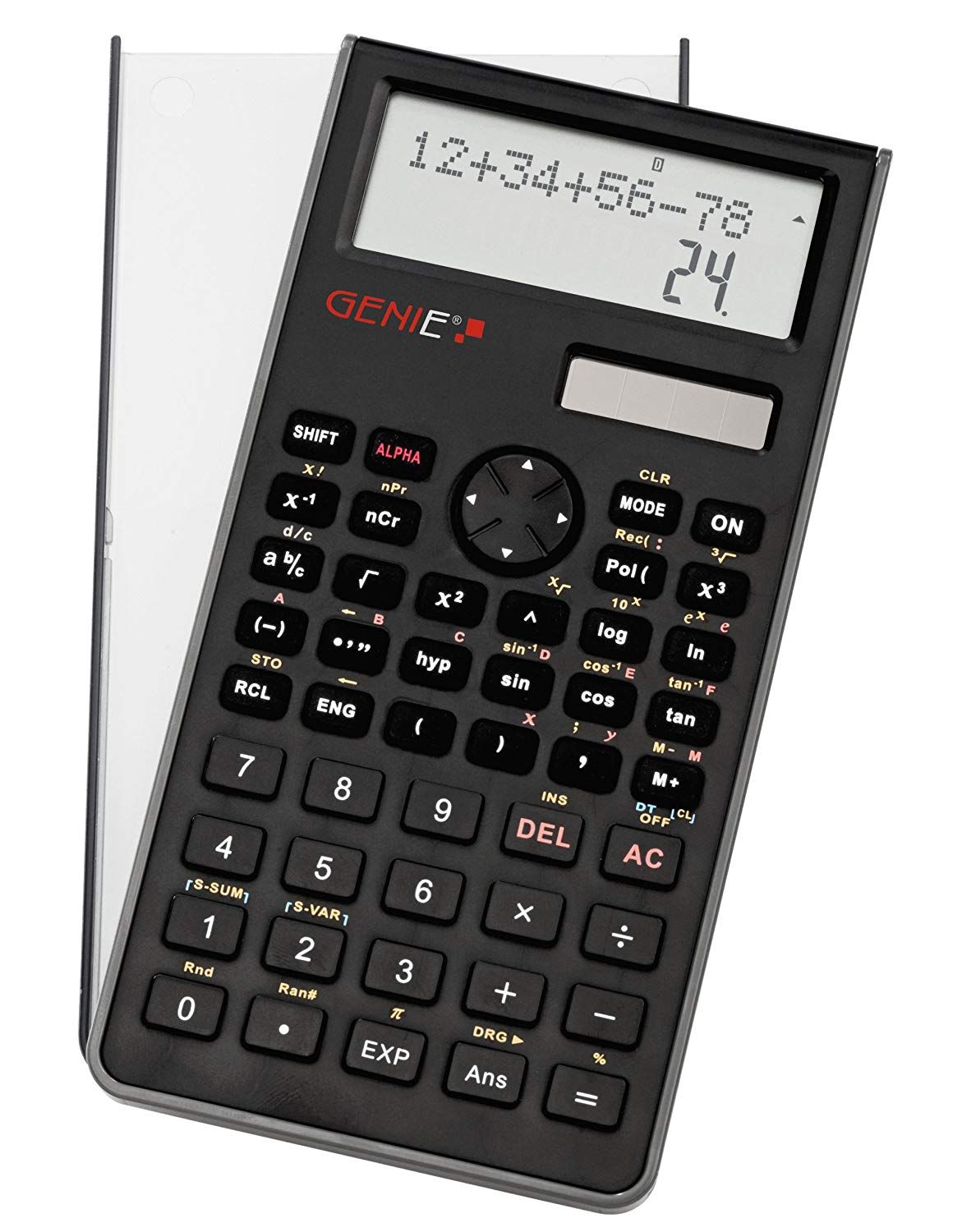 Genie 82 SC Scientific Calculator, 10-Digit Display, 2 Lines, Protective Cover, Black