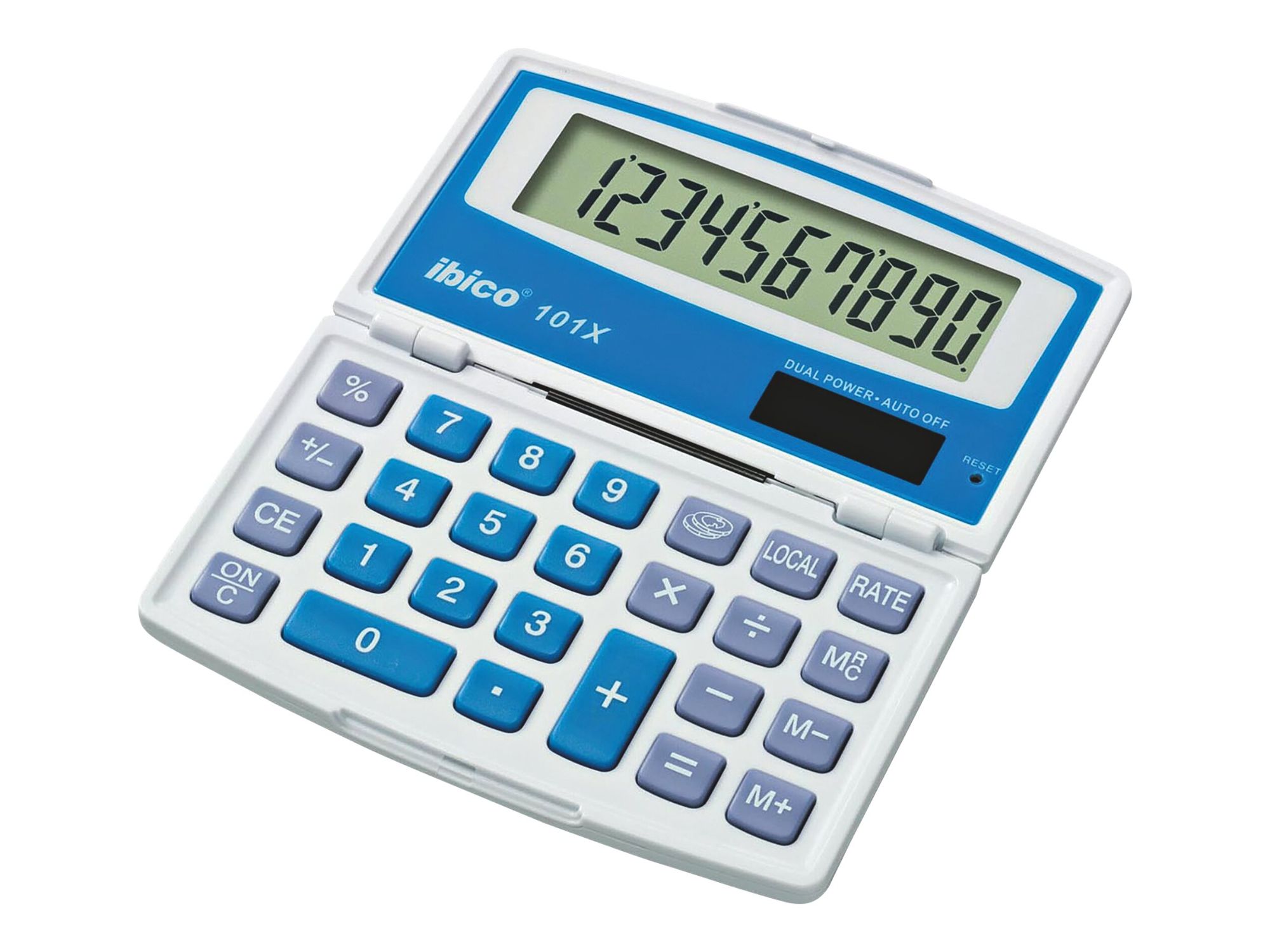 Rexel Ibico 101X - Solar and Battery-Powered Calculator - 10 Digits - White, Blue