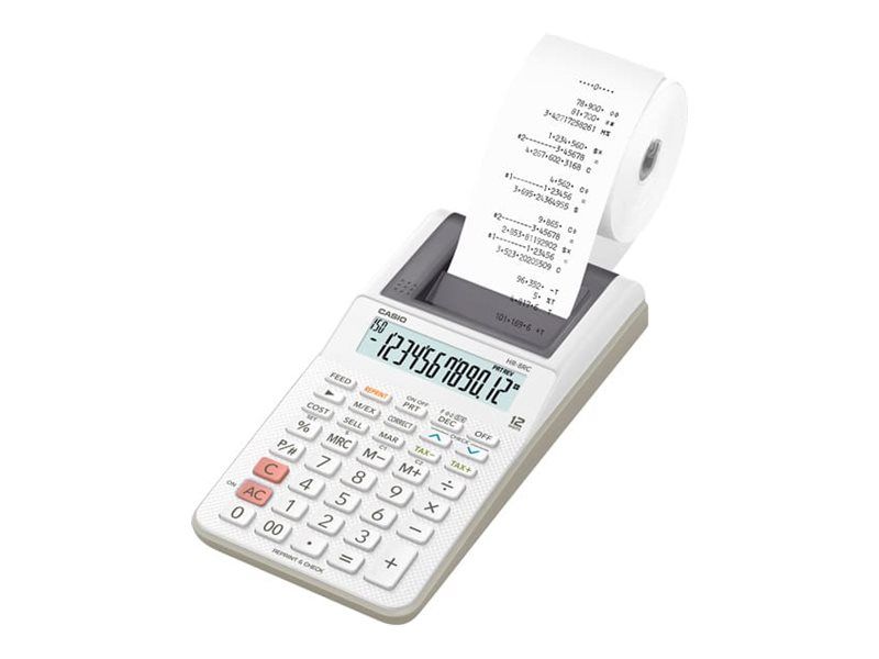 Casio HR-8RCE Calculator with Printer - 12 Digit LCD - Battery Powered - White