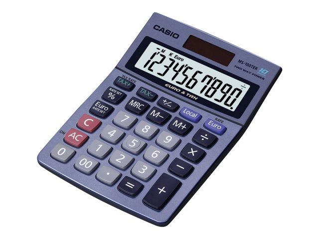 Calculatrice de bureau Casio MS-100TER, 10 chiffres, panneau solaire et alimentation par pile