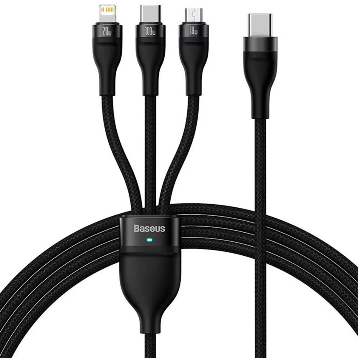 Baseus Flash Series 2 Quick Charge Cable 3-in-1 USB-C to USB-C / Lightning / Micro-USB, 100W, 1.5m, Black