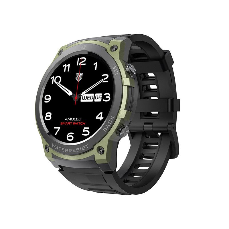 Rainbuvy DM55 1.43-inch AMOLED HD Full Touch Screen Bluetooth Talk Music Heart Rate Oxygen Blood Pressure 400mAh Outdoor Sport Smartwatch Men Green