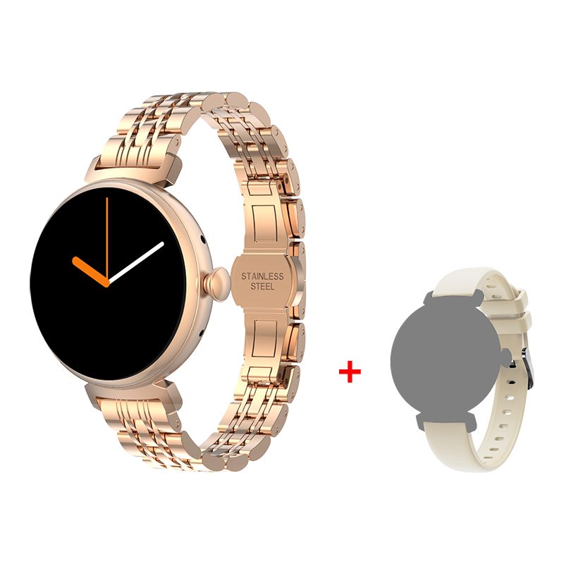 Rainbuvvy DM70 Smartwatch, LED Fashion Watch for Women, IP68 BT Call Sport Watch with Golden Steel Bracelet