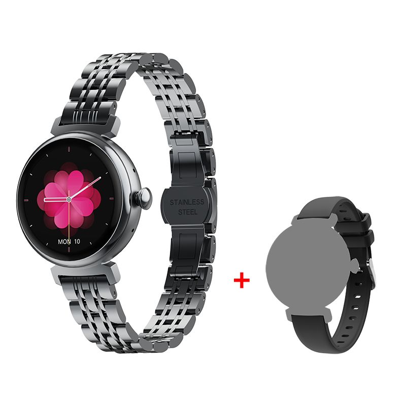 Smartwatch Rainbuvvy DM70, reloj de moda con pantalla LED para mujeres, soporte de llamadas deportivas BT, pulsera de acero negro