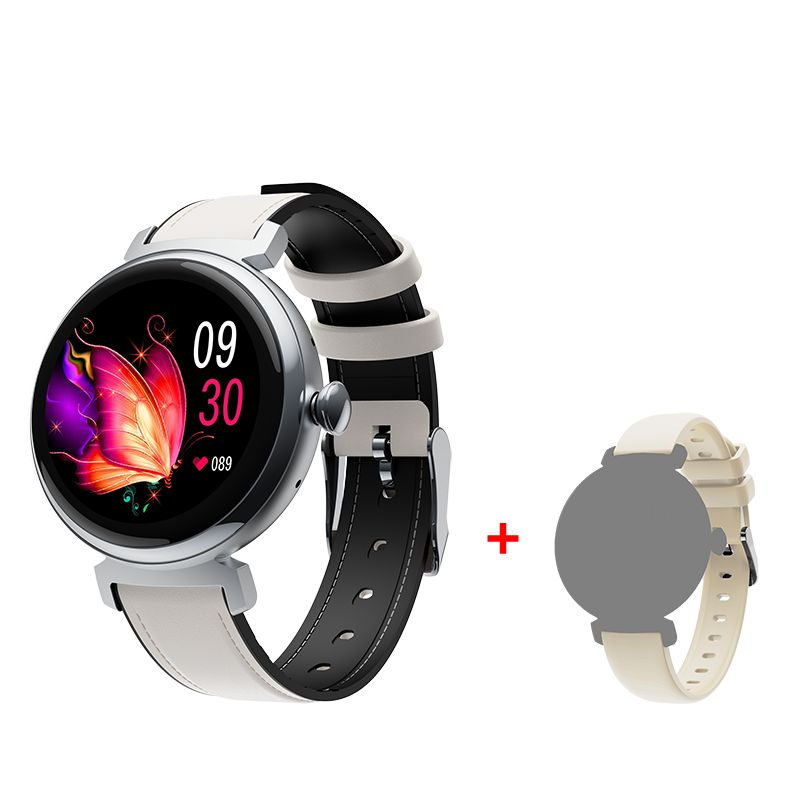 Rainbuvvy DM70 Smartwatch, Women's Fashion LED Watch with BT Call Sport Stand, Beige Leather Bracelet