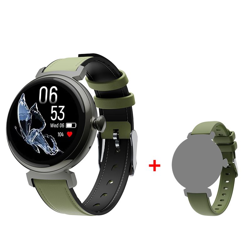 Rainbuvvy Dm70 Smartwatch, Women's Fashion LED Watch with BT Call Sport Stand, Green Leather Bracelet