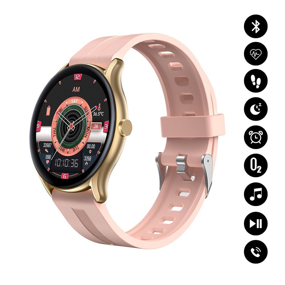 Coquediscount Connected Watch - Sports Activity Tracking, Blood Pressure & Heart Rate Monitor, Rose