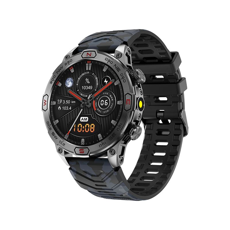 Rainbuvvy Smartwatch KC86 - 1.43-inch Sport Watch with Bluetooth, Call Alerts, Heart Rate Monitoring, Sleep Tracking, Health Tracker, 450mAh Battery, Camouflage Black