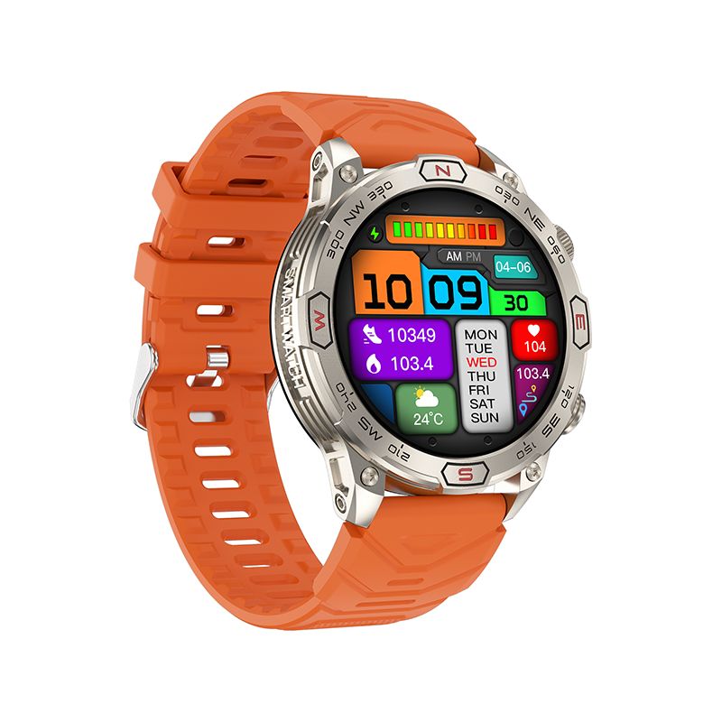 Rainbuvvy KC86 Smartwatch, 1.43-inch Sport Watch, Bluetooth Call, Heart Rate Monitoring, Sleep Tracking, Health Tracker, Step Counter (450mAh) - Orange