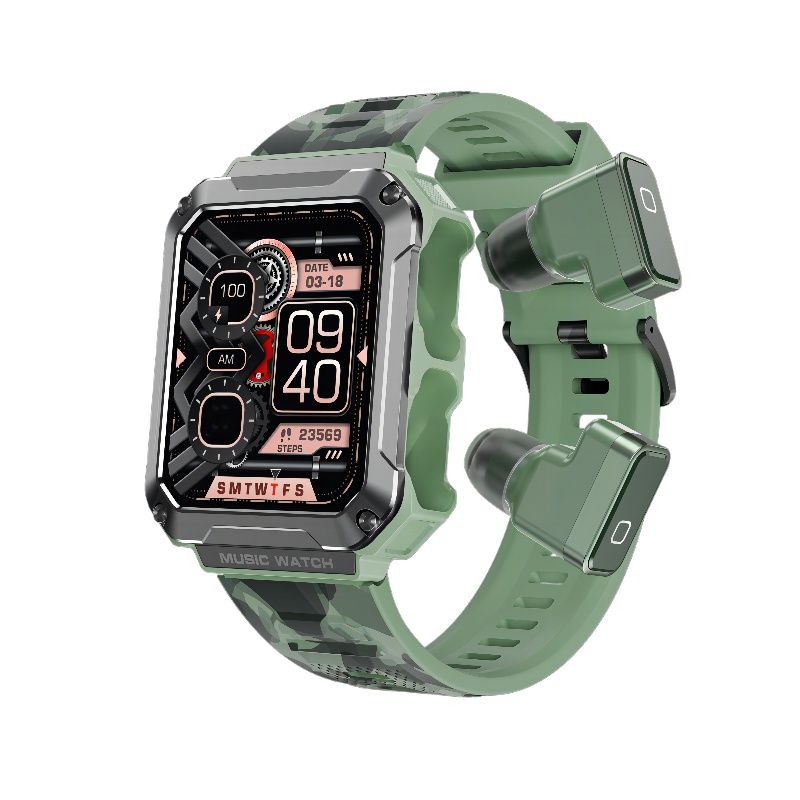 Rainbuvvy T93 Smartwatch - 1.96-inch, 4GB Memory, Bluetooth, Heart Rate Monitor, Sleep Tracker, Step Counter, Sport Mode, Music Control, Bluetooth Headphones, 400mAh Battery, Green