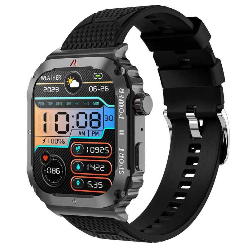 Rainbuvvy OD3 Smartwatch, 2.1-inch Outdoor Sport Watch with Bluetooth, NFC, Health Monitoring, Aluminum Case, Black