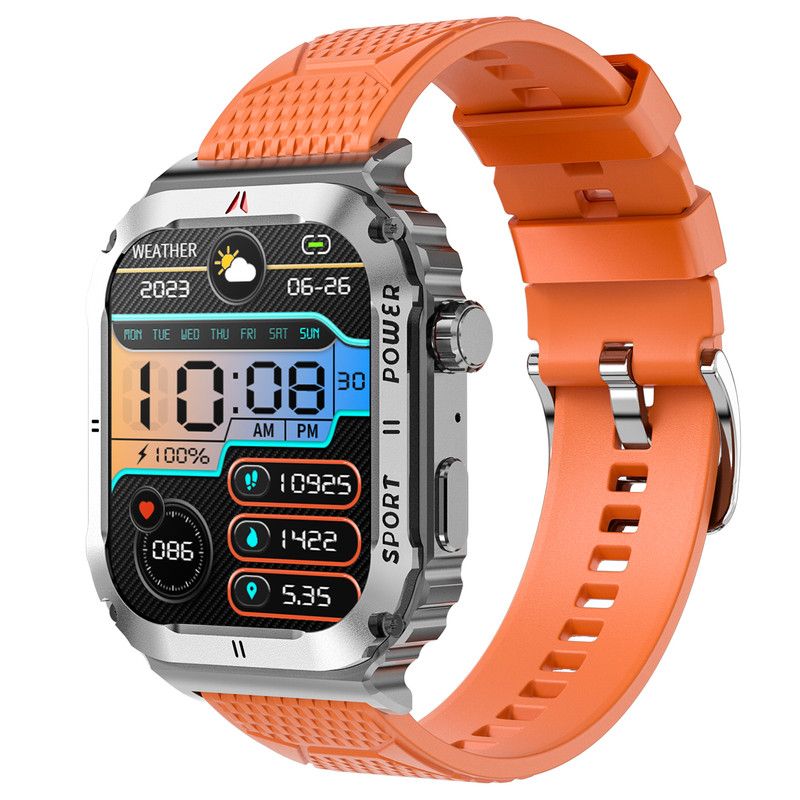 Rainbuvvy OD3 Smartwatch, 2.1-inch Outdoor Sport Watch with Bluetooth, NFC, Health Monitoring, Aluminum Case, Silver Orange