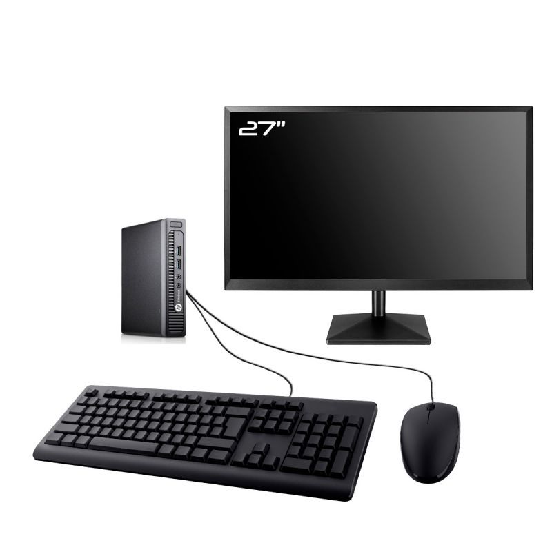 HP EliteDesk 705 G3 Mini PC - 27" Screen, AMD A6-8570E, 16GB RAM, 2TB SSD, Windows 10, WiFi
