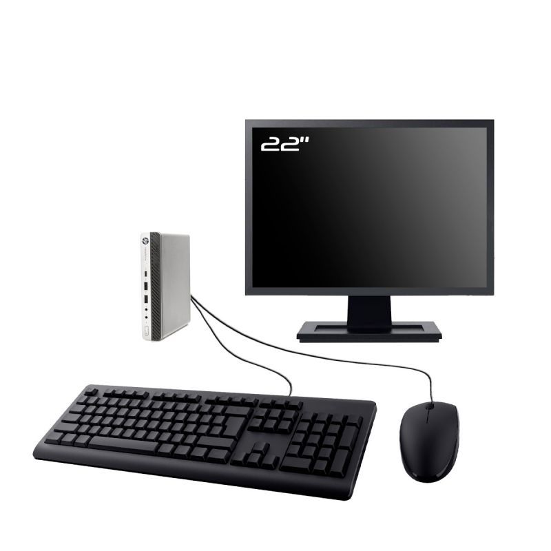 HP ProDesk 600 G3 Mini PC - 22" Screen, Intel Core i4400T, 16GB RAM, 2TB SSD, Windows 11