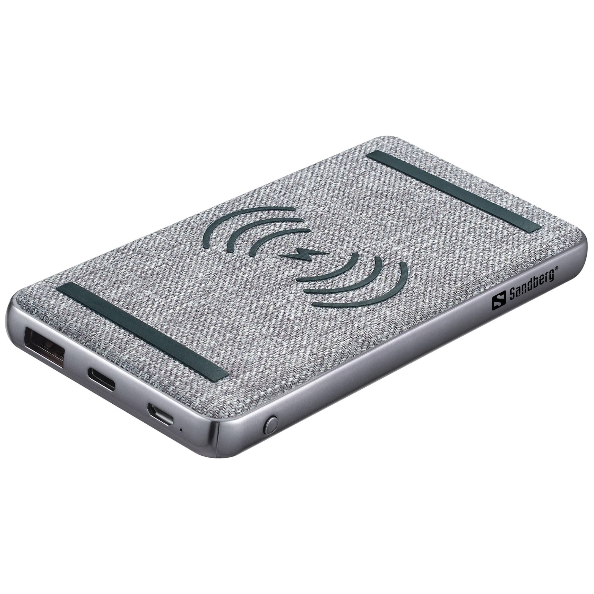 Sandberg 10,000 mAh Wireless Power Bank (LiPo) - Black and Grey