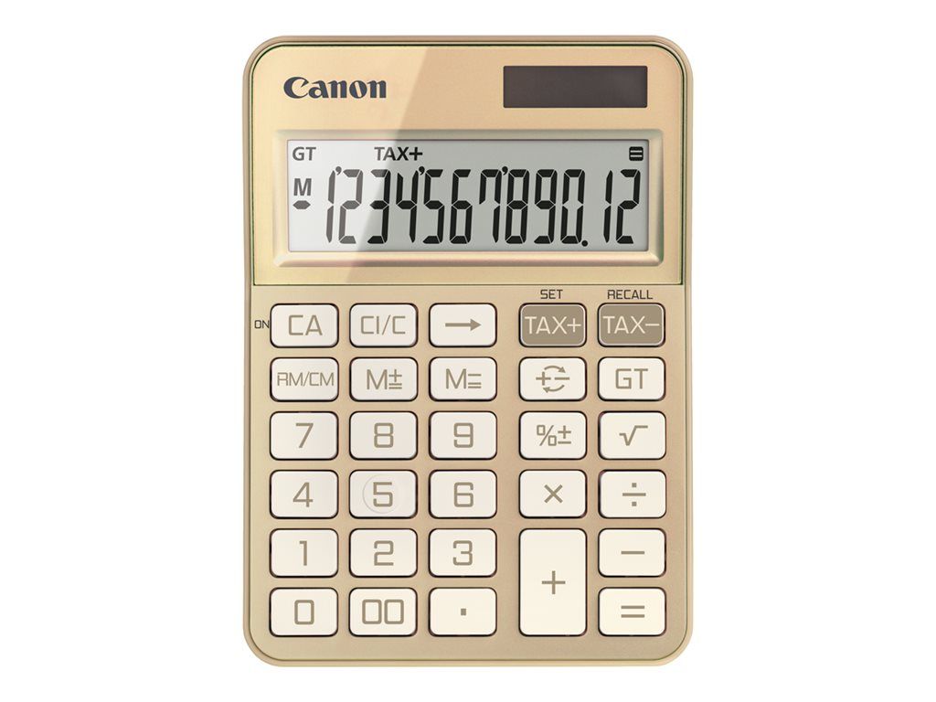 Canon KS-125KB Desktop Calculator, 12-Digit, Solar Panel and Battery Powered, Gold