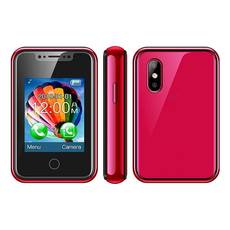 Rainbuvvy 8XR Mini Mobile Phone, 1.77 Inch Touchscreen, 2G Network, Single SIM, Bluetooth, 350mAh Battery, Red