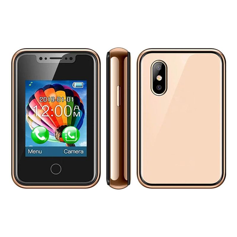 Rainbuvvy 8XR Mini Smartphone, 1.77-inch Touchscreen, 2G Network, Single SIM, Bluetooth, 350mAh Battery, Golden
