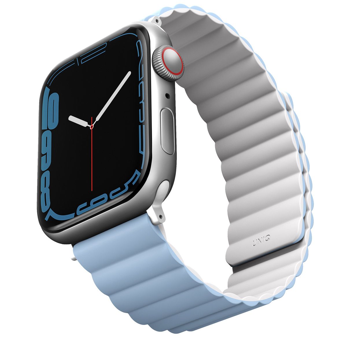 Uniq Revix Double-Face Silicone Bracelet (1-9/SE/Ultra) 42-45mm, White/Blue