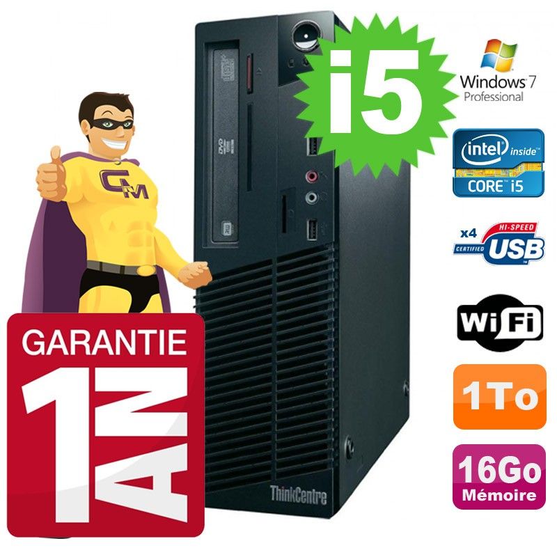 Lenovo ThinkCentre M71e SFF Core i5-2400 16GB 1TB DVD Writer WiFi Windows 7 Pro