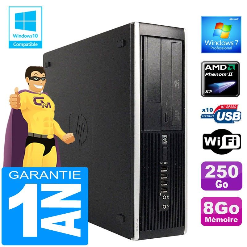 HP Compaq 6005 Pro SFF Desktop PC - AMD Phenom II, 8GB RAM, 250GB HDD, DVD Drive, WiFi, Windows 7 Pro