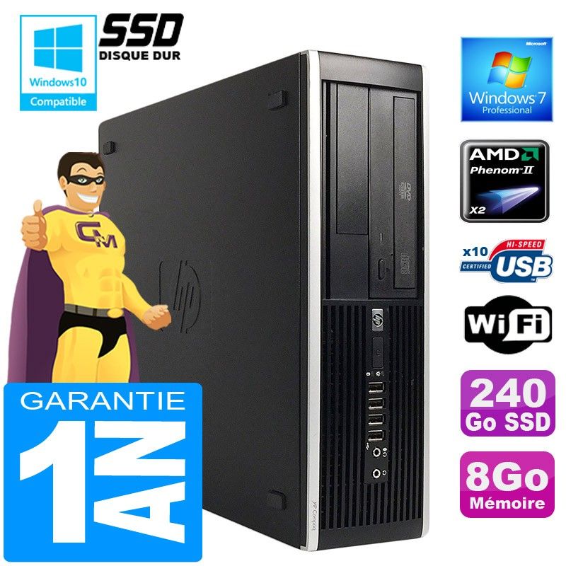 PC de sobremesa HP Compaq 6005 SFF - Procesador AMD Phenom II, 8GB de RAM, 240GB SSD, WiFi, Windows 7 Pro