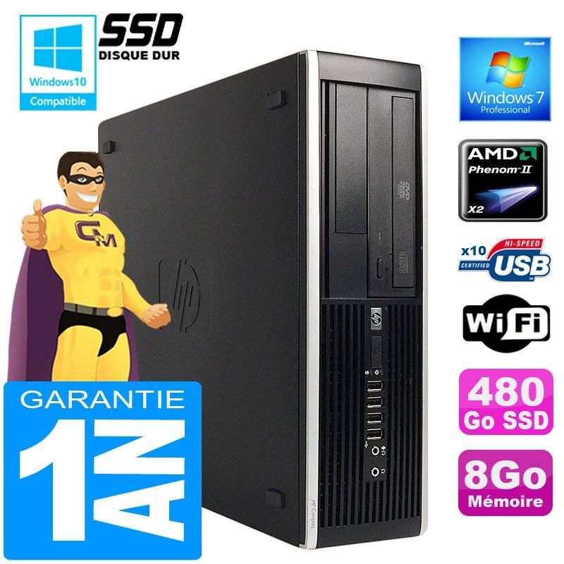 HP Compaq 6005 Pro SFF Desktop PC - AMD Phenom II, 8GB RAM, 480GB SSD, WiFi, Windows 7 Pro