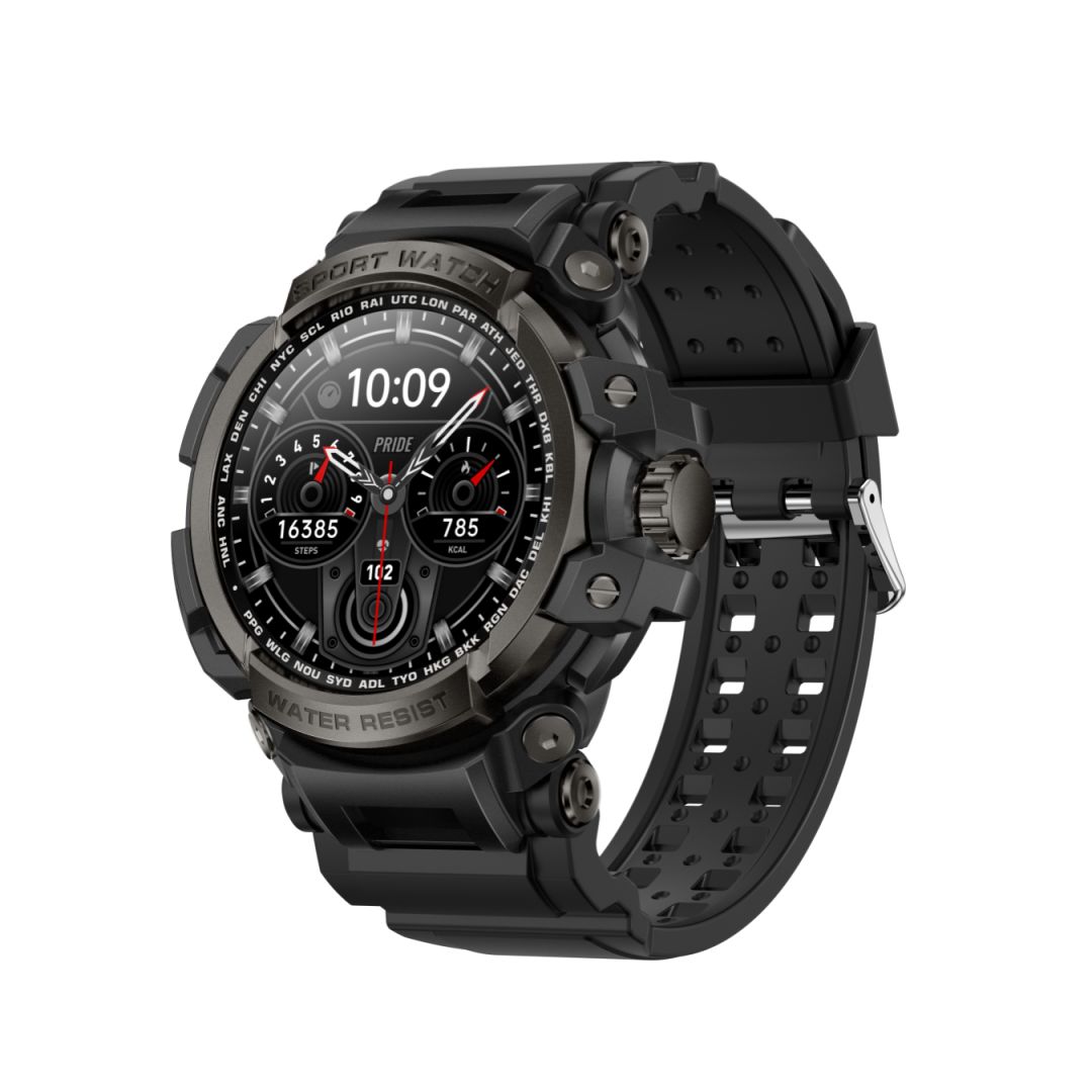 Montres intelligentes Rainbuvvy LC16, écran de 1,32 pouce Bluetooth 5,2, étanche IP68, enregistrement sportif, surveillance de la santé, appel Bluetooth, noir