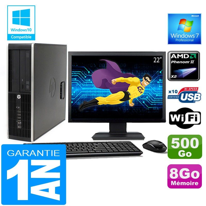 HP Compaq 6005 Pro SFF Desktop PC - AMD Phenom II, 8GB RAM, 500GB HDD, WiFi, Windows 7 Pro