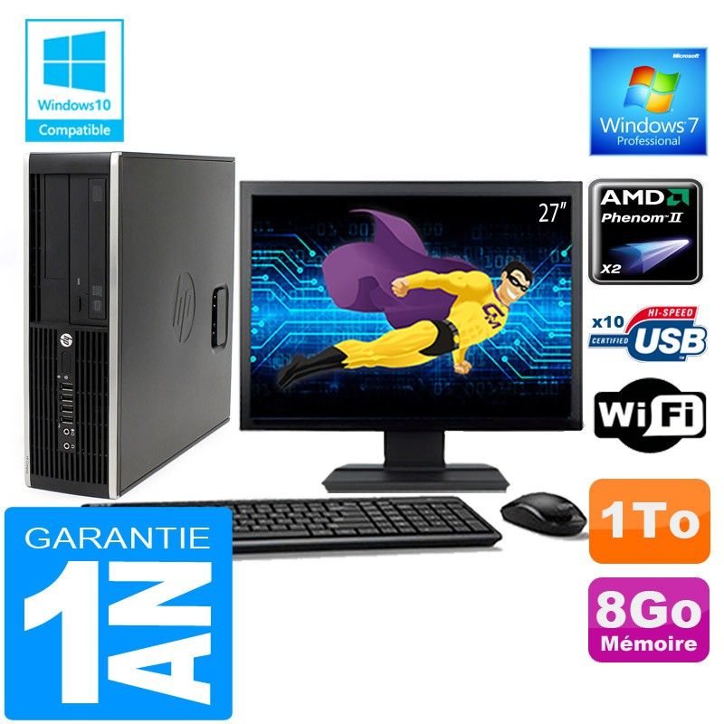PC de escritorio HP Compaq 6005 SFF - Procesador AMD Phenom II, 8 GB de RAM, 1 TB HDD, WiFi, Windows 7 Pro