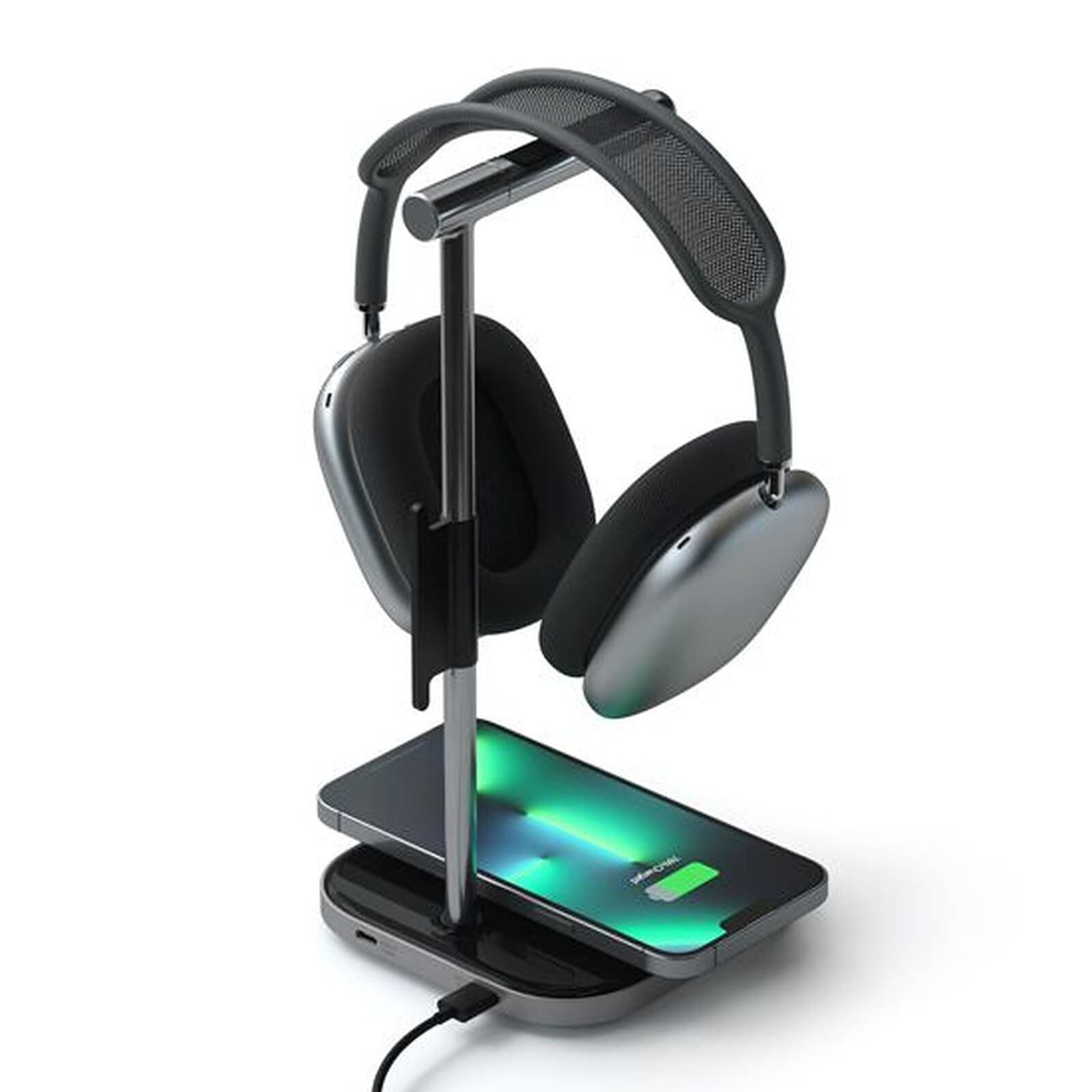 SATECHI 2-in-1 Wireless Headphone Charging Stand in 7.5W for iPhone 12/13 - Grey 